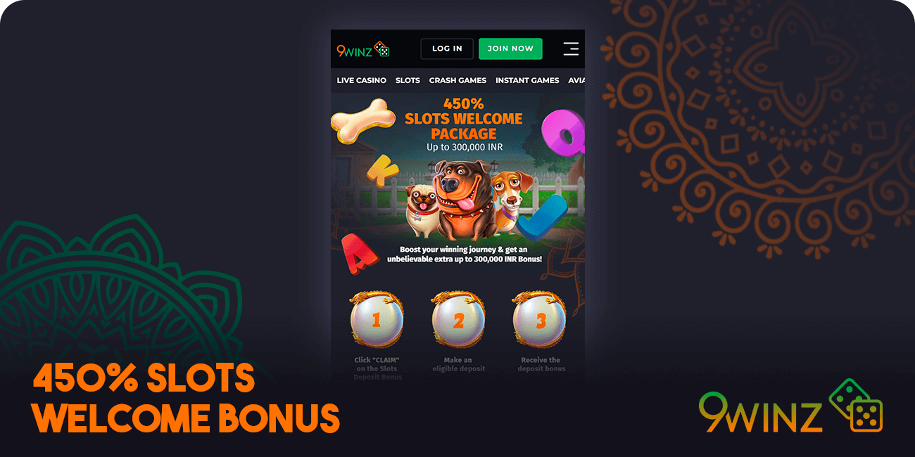 450% Slots Welcome Bonus at 9Winz